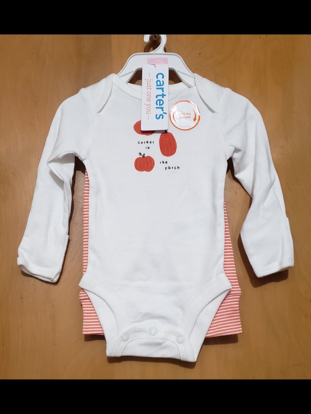 Carter's WhiteBodysuit with Pumpkin Accents And Orange Striped Pants